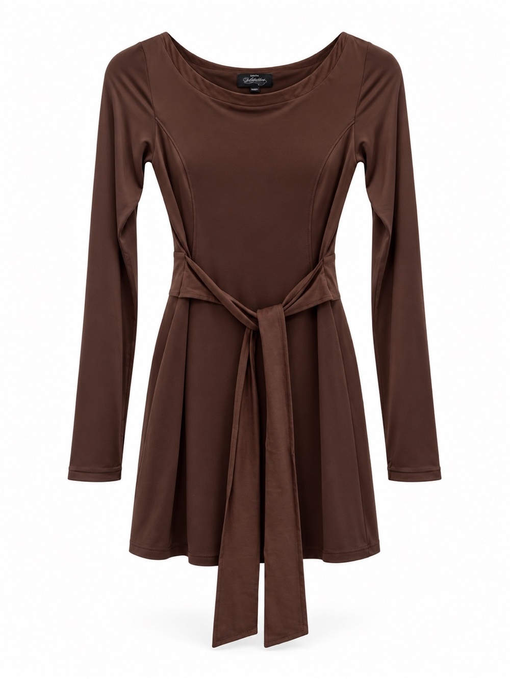 bebe Brown Long-Sleeve Belted A-Line Dress